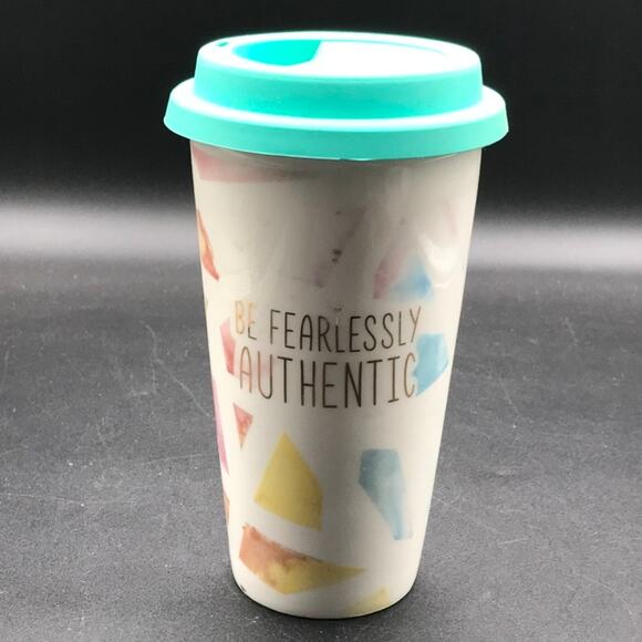 TMD Ceramic Be Fearlessly Authentic Travel Coffee Tea Mug Tumbler w/Lid 16 oz - Picture 1 of 9